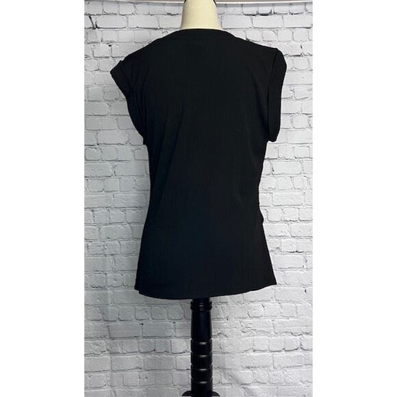 Nine West Cap Sleeveless Textured Crew Neck Top Cinch Waist Black Women's Large - Picture 2 of 5
